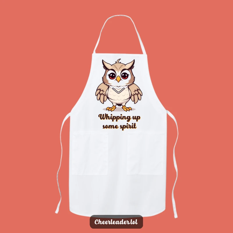 Funny Owl Cheerleader Apron - Energetic Kitchen Wear, Hilarious Spirit Gift