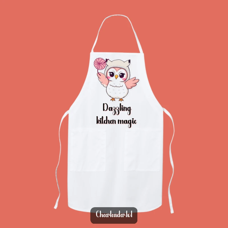 Funny Owl Pom-Pom Apron: Glittery Chef Performer Gift