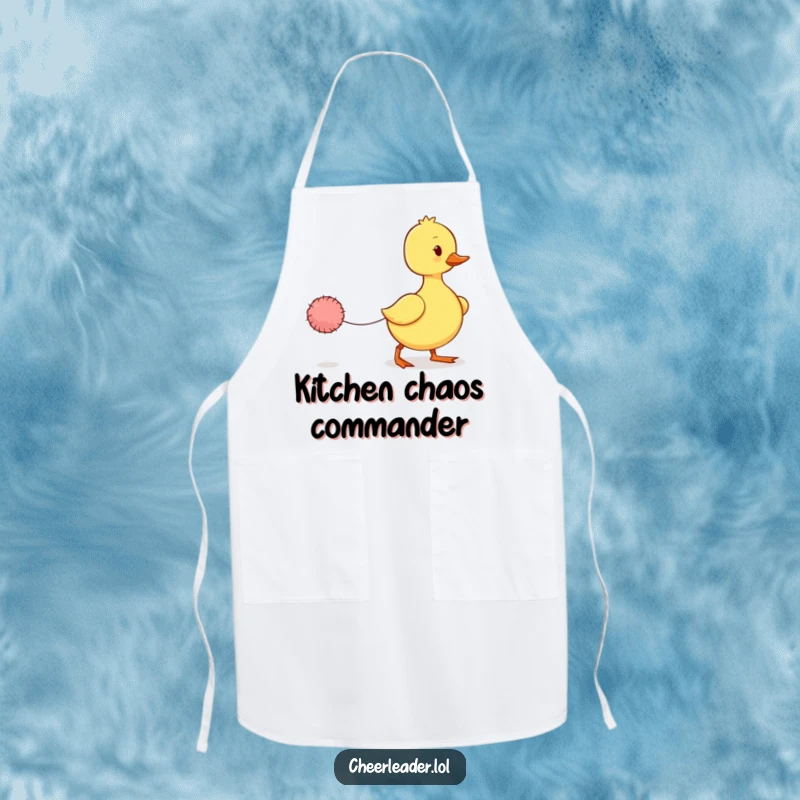 Funny Duckling Apron: A cute apron with a wobbly duckling marching with a tiny pom-pom, bringing adorable fun to cooking.