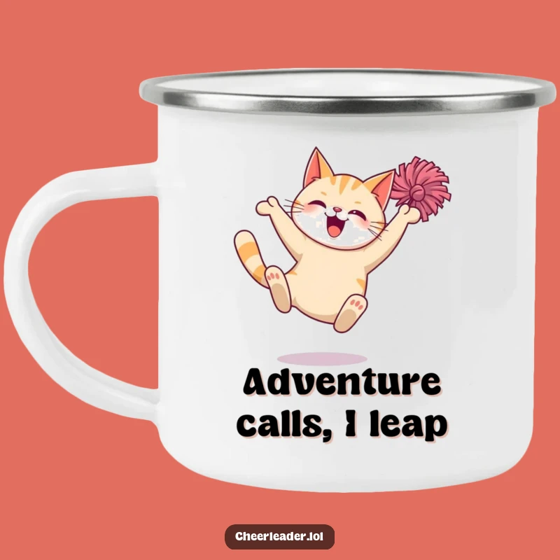 Funny Giggling Cat Pom-Pom Camping Mug: Adventure Fuelled by Feline Fun!