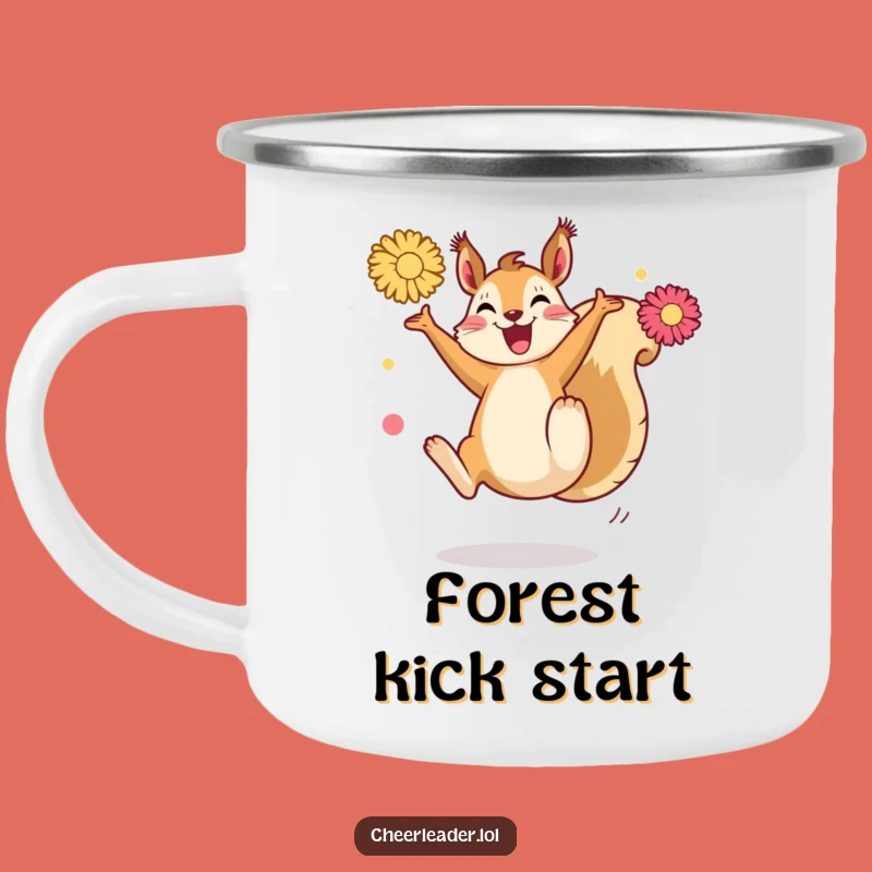 Funny Squirrel Kick Camping Mug: Energetic Pom-Pom Outdoor Fun, Gift