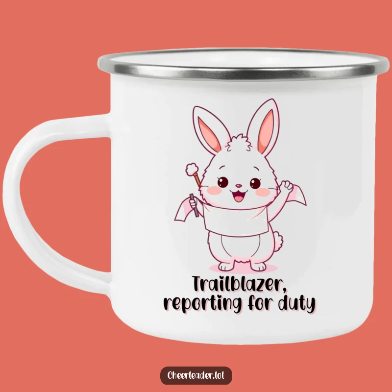 Funny Bunny Waving Banner Camping Mug: Durable and Hilarious Outdoor Companion