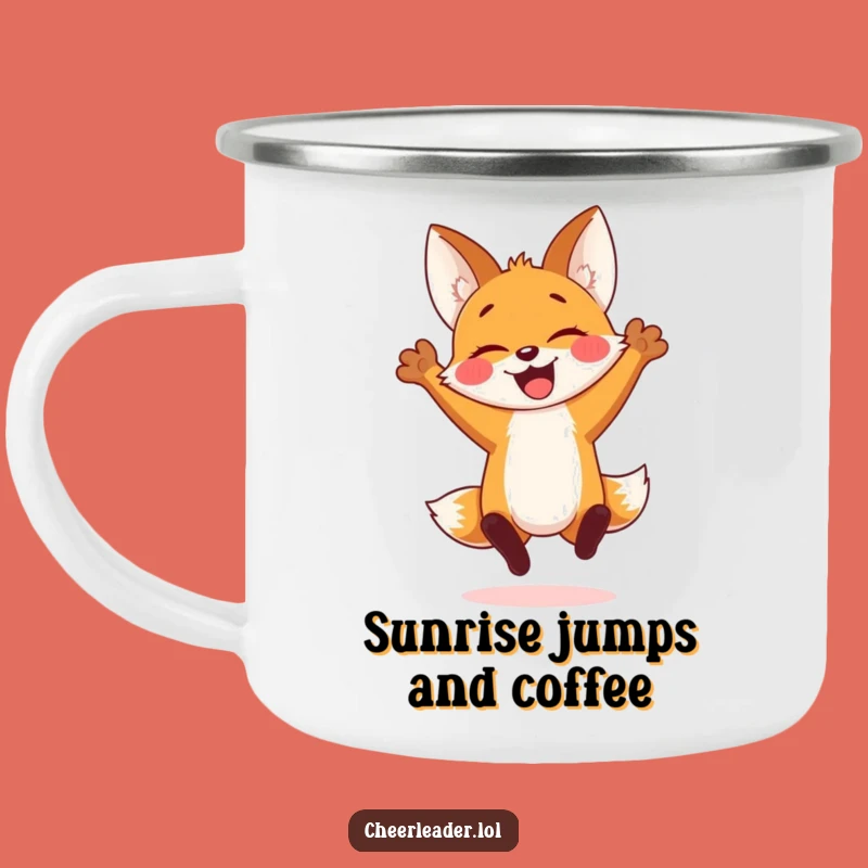 Funny Fox Cub Jump Camping Mug: Durable and Hilarious Outdoor Companion