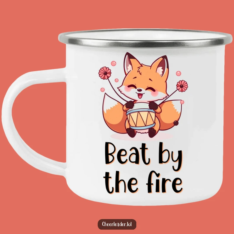 Funny Fox Drummer Enamel Mug: Campfire Tunes and a Hilarious Gift