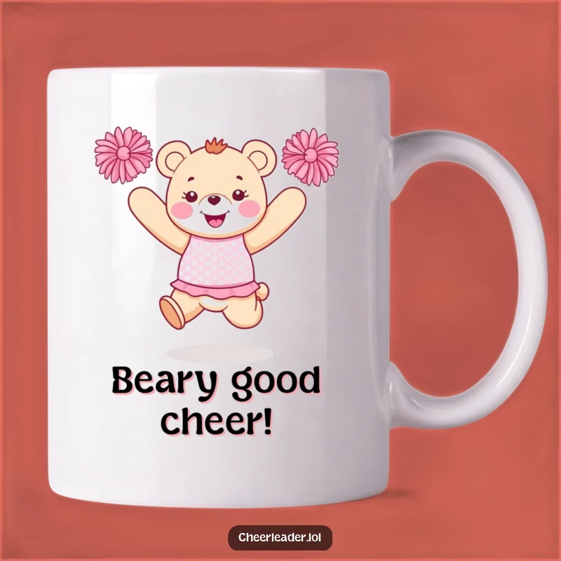 Funny Bear Cheerleader Mug: Happy Bear with Pom-Poms, Perfect Funny Gift for Spirit!