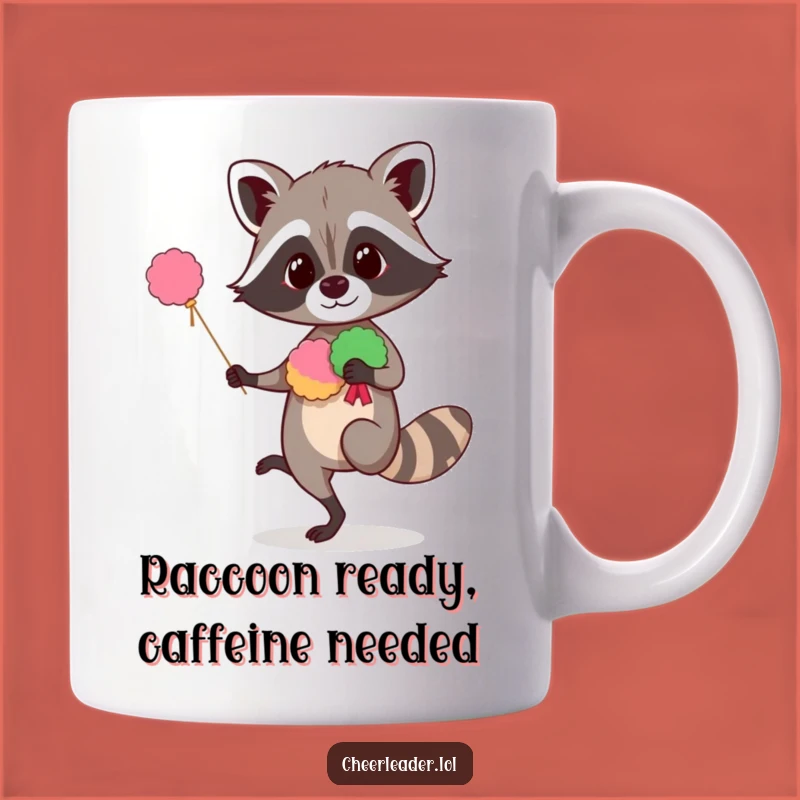 Funny Raccoon Pom-Pom Mug: Hilarious Cheerleader Gift for Fun Lovers