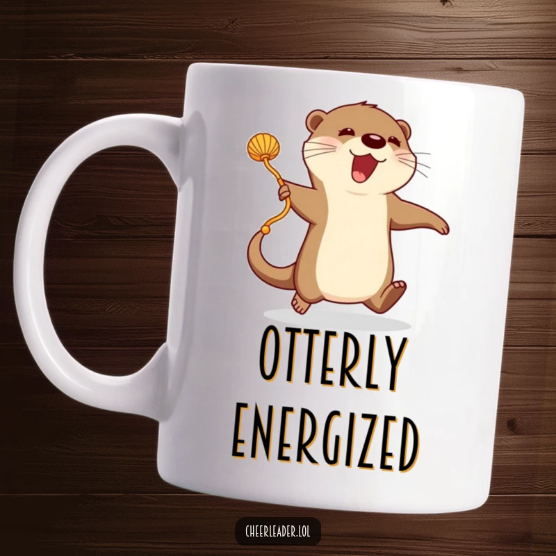 Funny Mug: An enthusiastic otter is energetically jumping rope with a long ribbon-like pom-pom, celebrating fitness.