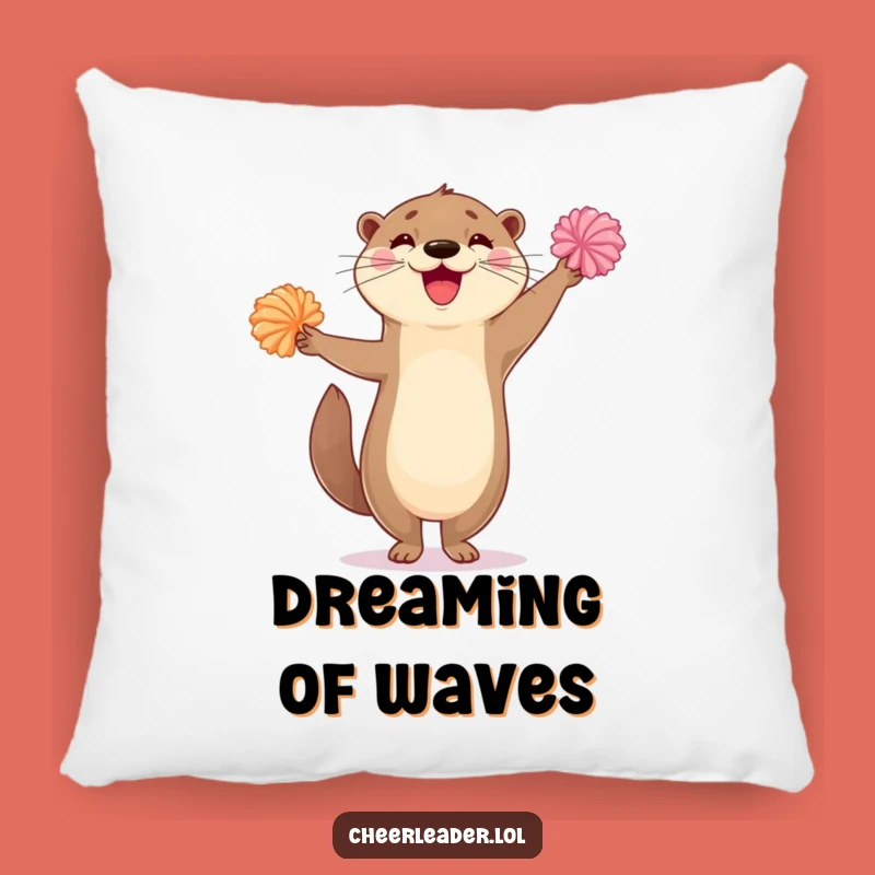 Funny Delighted Otter Pom-Pom Throw Pillow - Cozy & Hilarious Animal Gift!