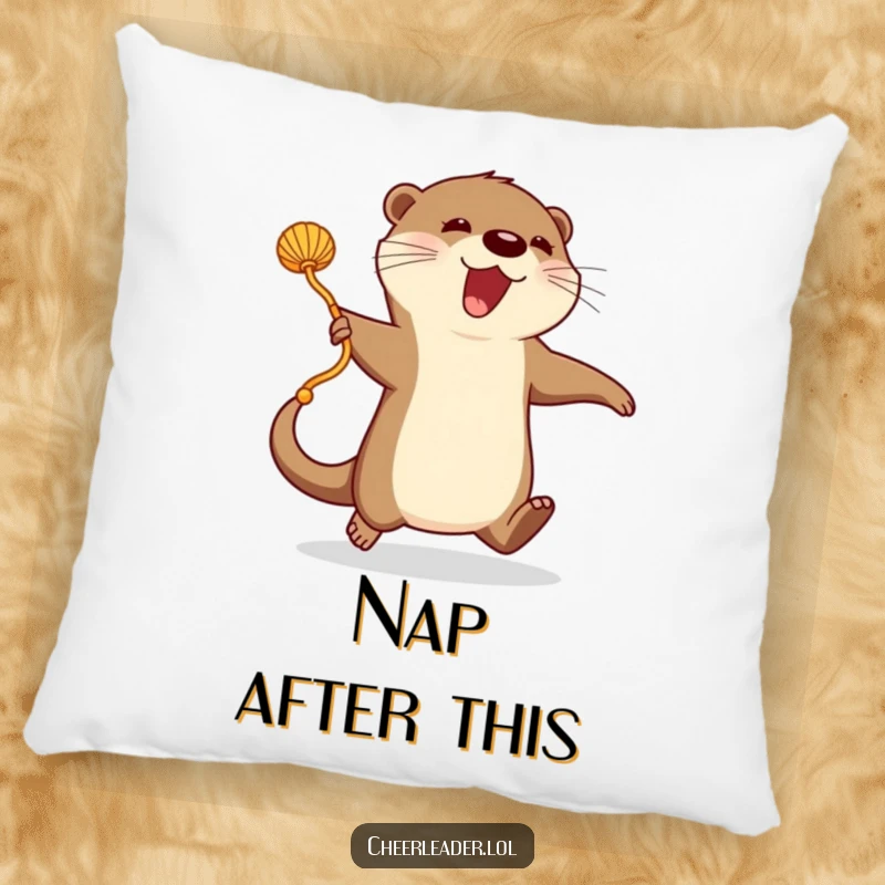 Funny Pillow: An enthusiastic otter jumps rope with a ribbon-like pom-pom, adding a touch of playful energy.