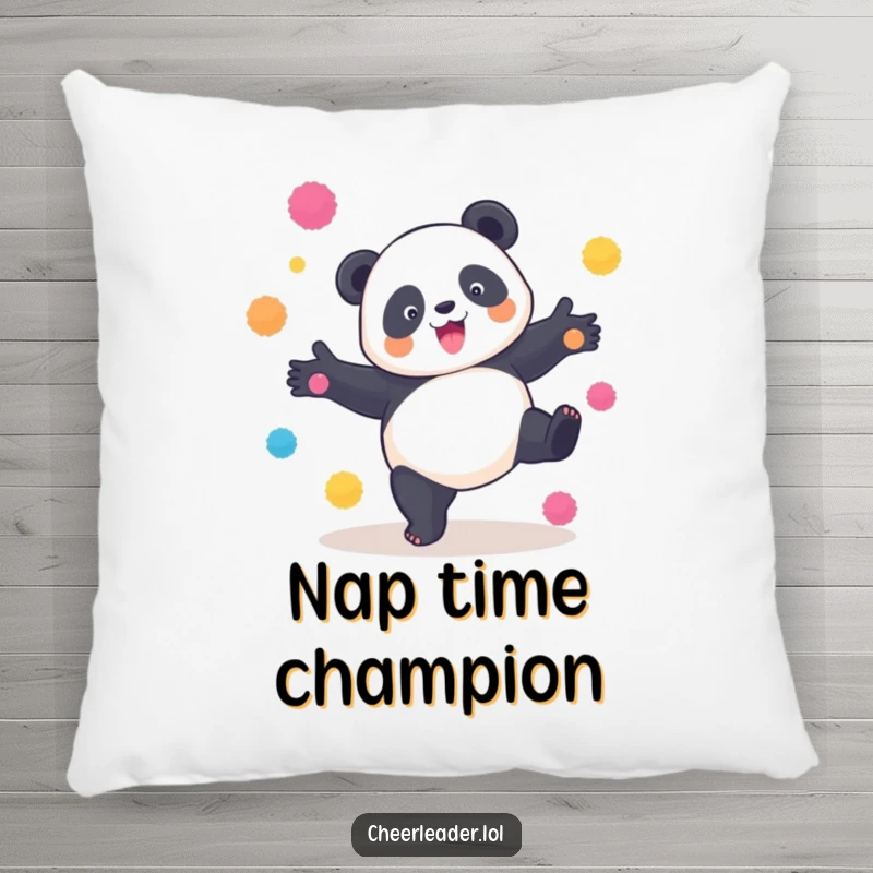 Funny Panda Cartwheel Pillow: A playful panda performing a cartwheel with pom-poms, adding a humorous and energetic touch to comfort.