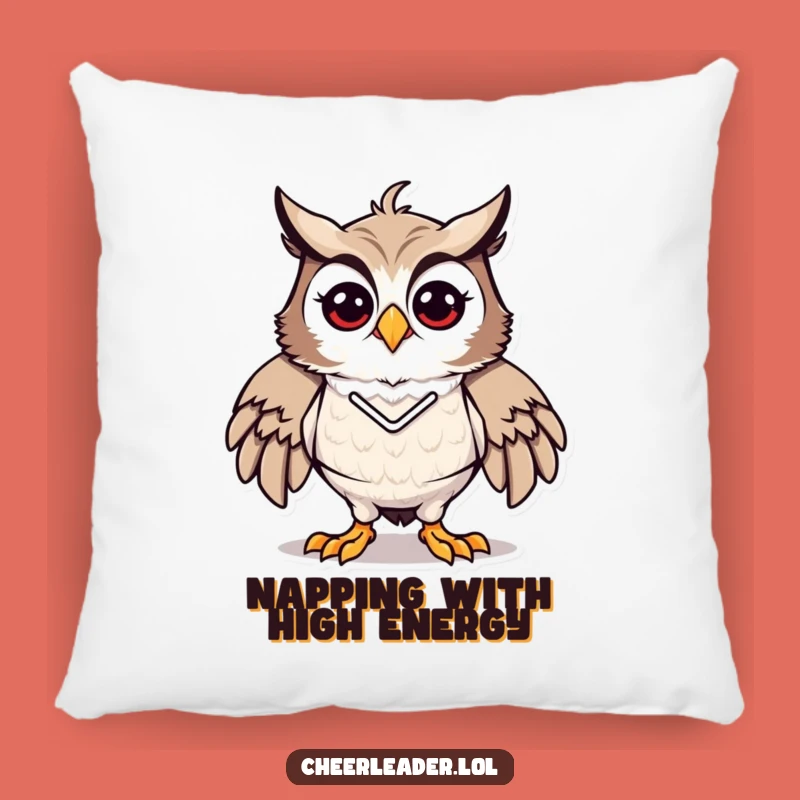 Funny Owl Cheerleader Pillow - Cozy Spirit Cushion, Energetic Comfort Gift