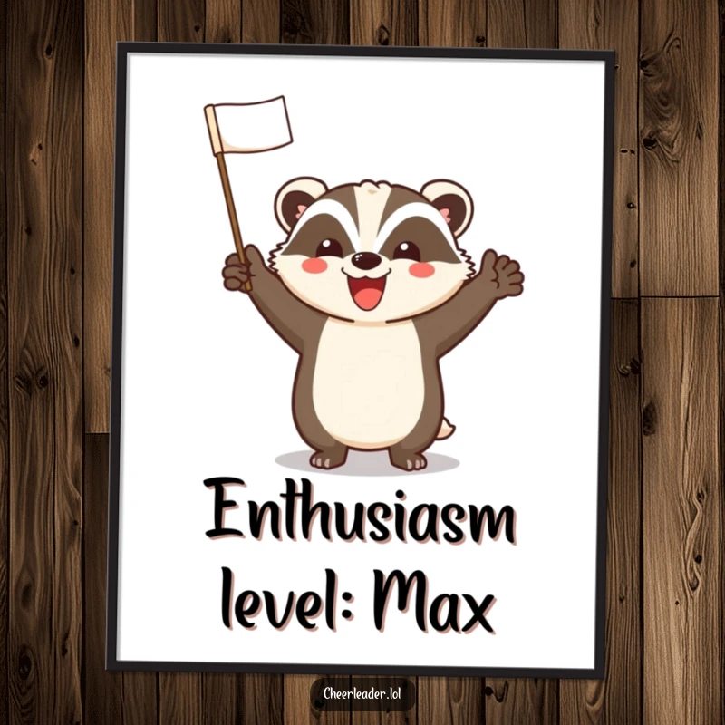 Funny Badger Digital Art: A high-resolution print of a cheerful badger leading an energetic cheer with a wide, happy smile.