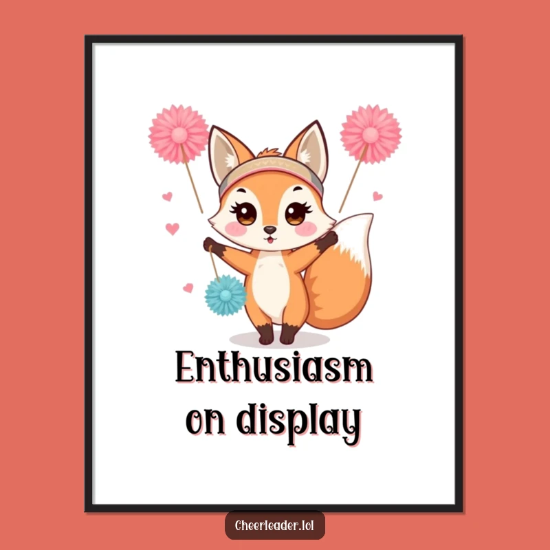 Funny Fox Pom-Pom Digital Art: Cute Enthusiastic Wall Decor Gift