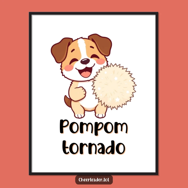 Funny Dog Pom-Pom Digital Print: Happy Barking Art for Instant Joyful Decor