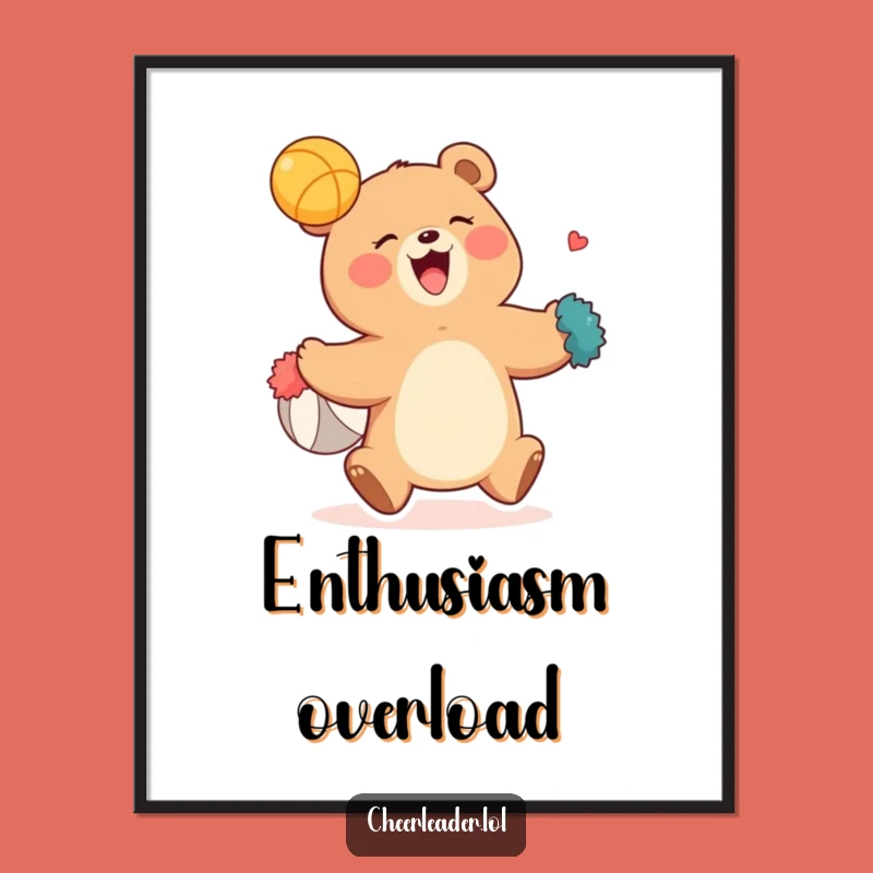 Funny Giggling Bear Pom-Pom Digital Art Print - Hilarious Wall Decor Gift!