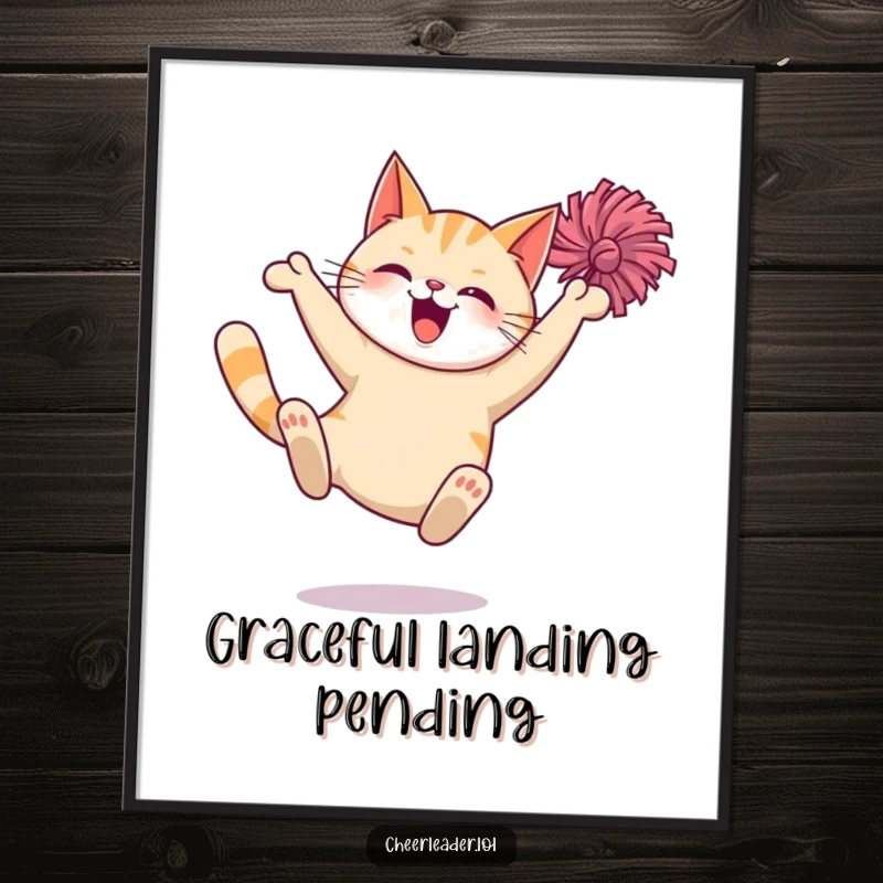 Funny Cat Digital Art: A high-resolution print of a giggling cat performing a dramatic pom-pom flourish, full of motion and mirth.