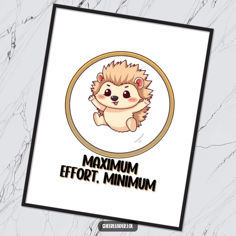 Funny hedgehog digital art print of a determined pet leaping through a hoop, offering instant humorous wall decor.