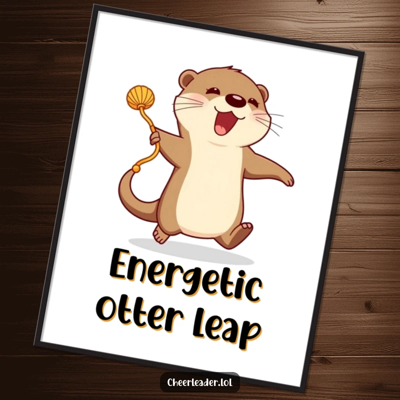 Funny Digital Art Print: An enthusiastic otter jumps rope with a pom-pom, a dynamic and fun piece for any wall.