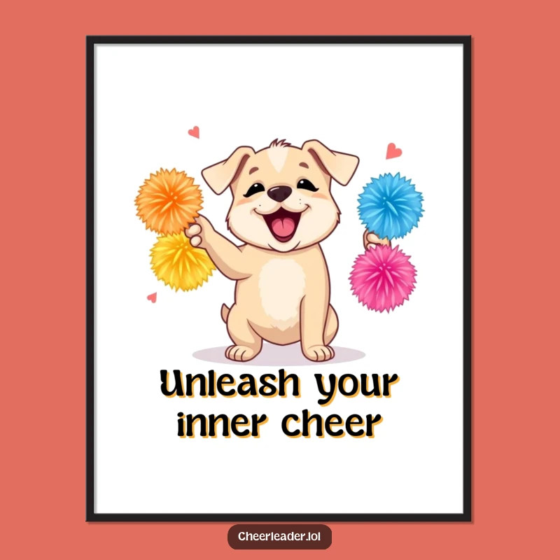 Funny Puppy Digital Art: Instant Cheerleader Vibes, Printable Funny Gift Art