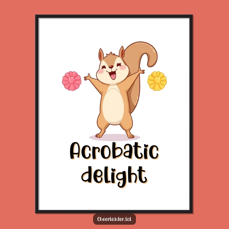 Funny Squirrel Cartwheel Digital Print - Instant Energetic Wall Art