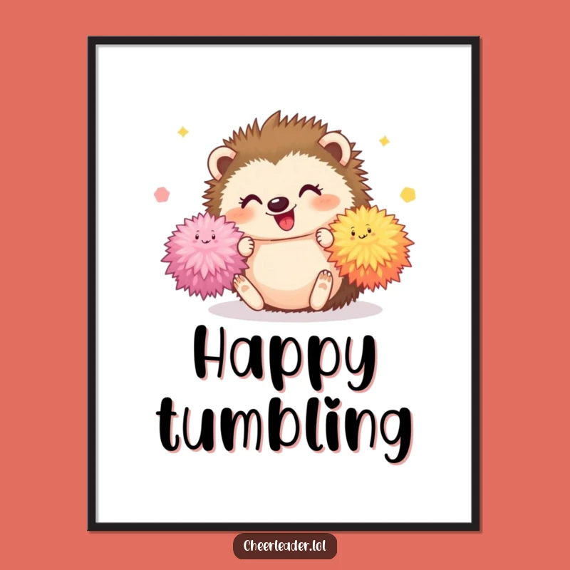 Funny Hedgehog Pom-Pom Tumble Digital Print: Cute Wall Art, Perfect Funny Gift