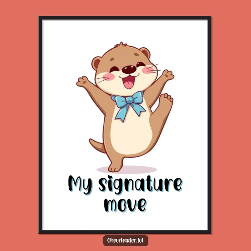 Funny Otter Dancer Digital Art Print: Joyful Otter High Kicking with Ribbon