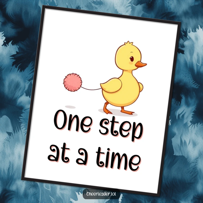 Funny Duckling Digital Art: A high-resolution print of a wobbly duckling marching with a tiny pom-pom, radiating adorable effort and charm.
