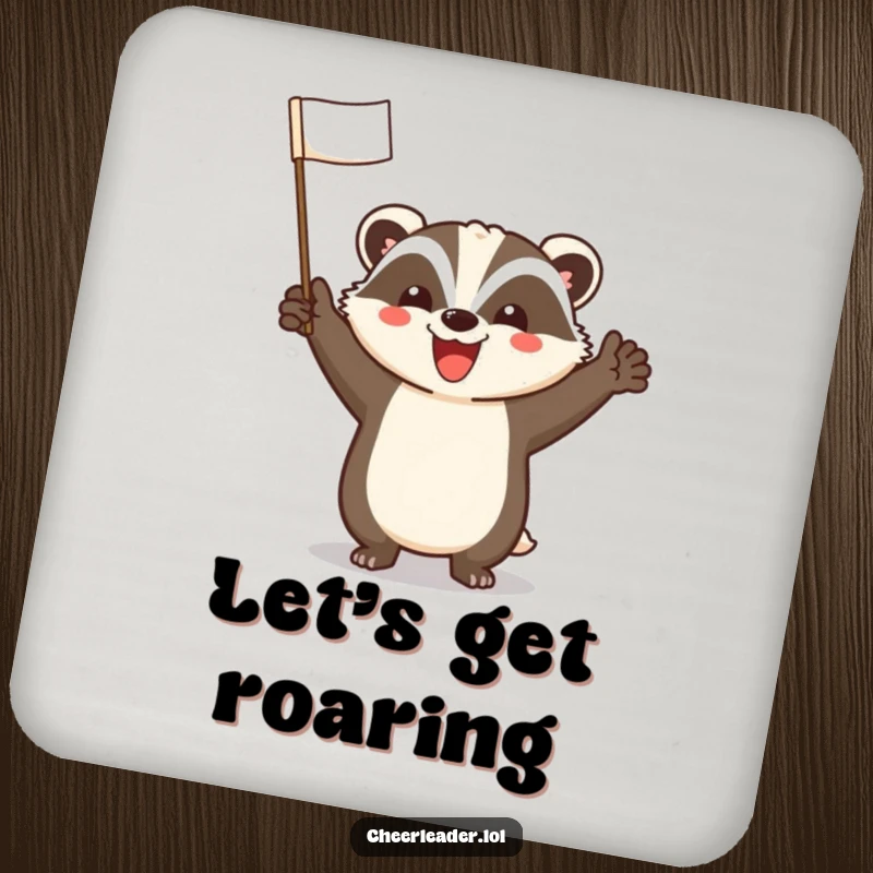 Funny Badger Coaster: A coaster featuring a cheerful badger leading a loud cheer with a happy smile, adding fun to any surface.