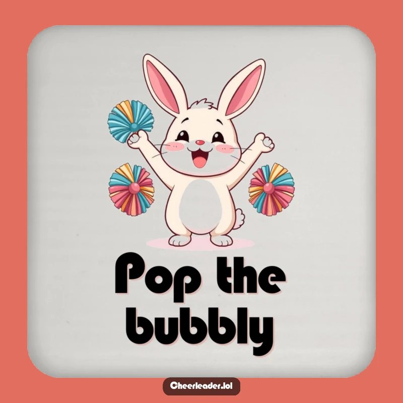 Funny Happy Rabbit Pom-Pom Cheer Coaster - Protect Surfaces Hilarious Gift for Homes!
