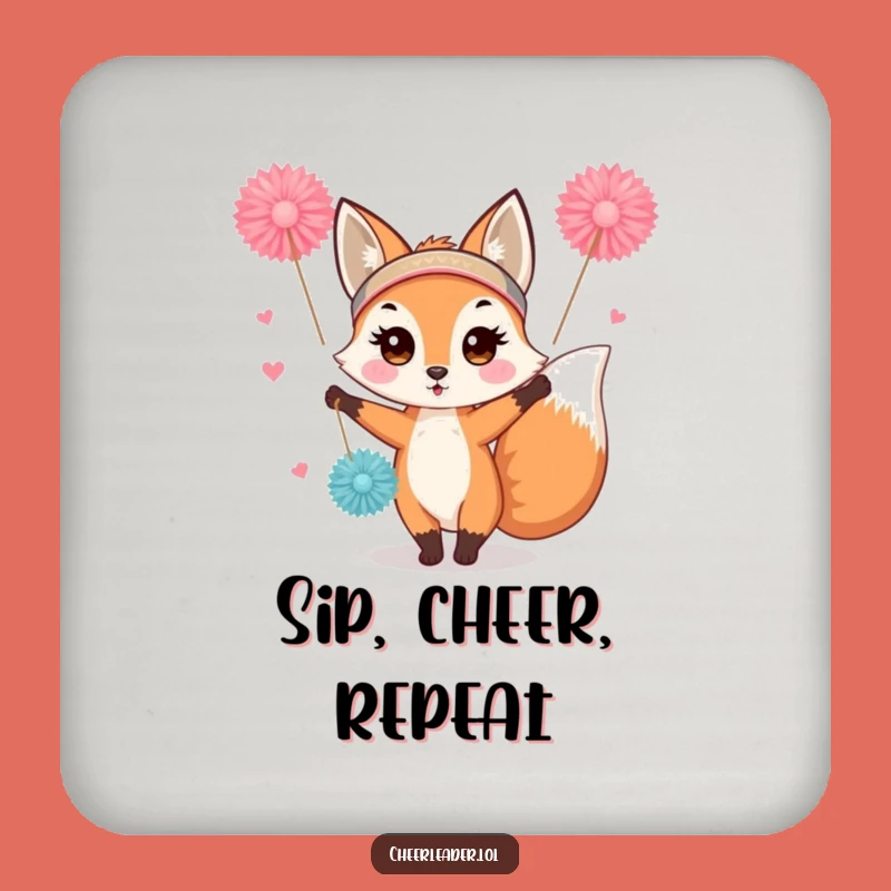 Funny Fox Cheerleader Coaster: Cute Enthusiastic Table Protection Gift