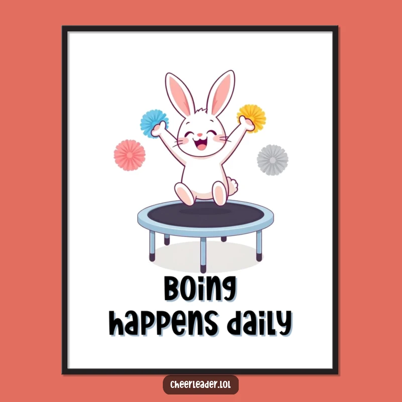 Funny Bunny Trampoline Art Print: Vibrant Wall Decor and Hilarious Gift Idea