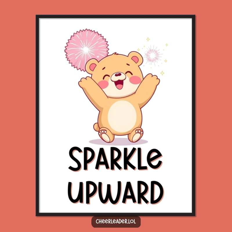 Funny Bear Cub Poster: Sparkly Pom-Pom Art, Vibrant & Hilarious Wall Decor