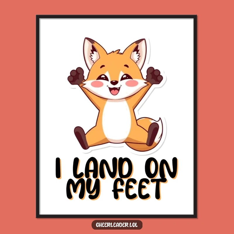 Funny Fox Split Jump Poster - Triumphant Art Print, Energetic Home Decor Gift