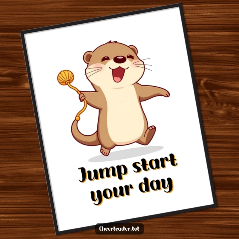 Funny Poster: An enthusiastic otter energetically jumps rope with a pom-pom, a vibrant depiction of active joy.