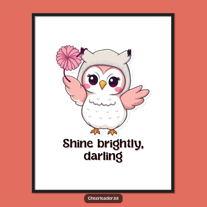 Funny Owl Pom-Pom Poster: Glittery Performer Wall Art Gift