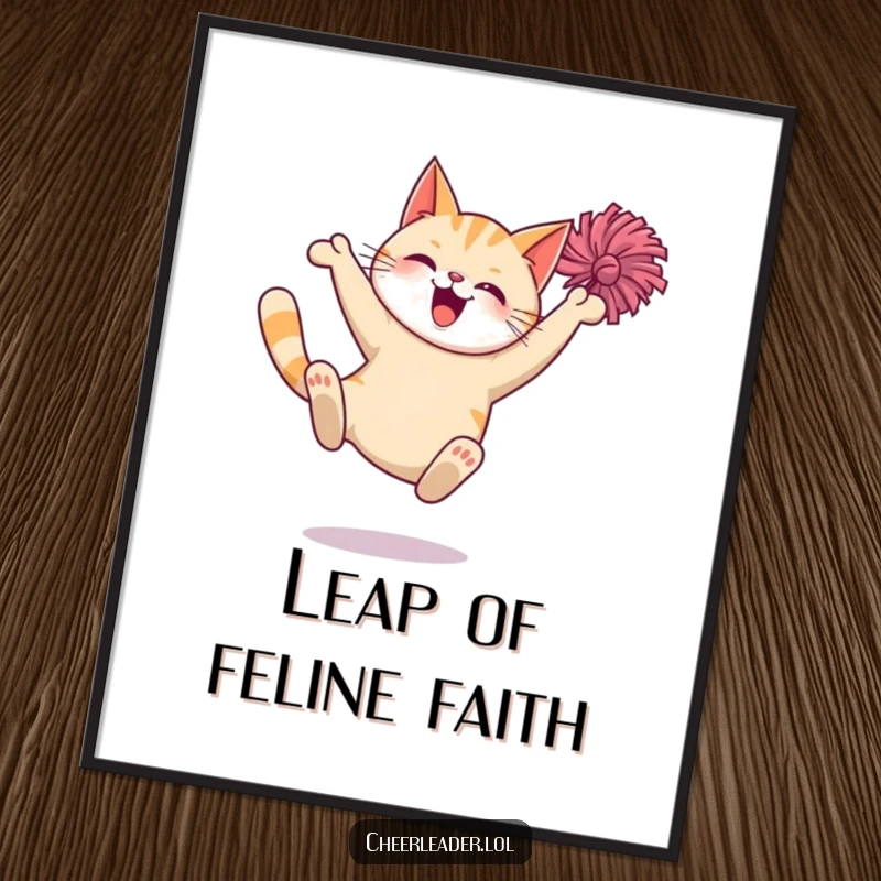 Funny Cat Poster: A vibrant depiction of a giggling cat mid-leap, pom-pom swirling, radiating pure, unadulterated fun.