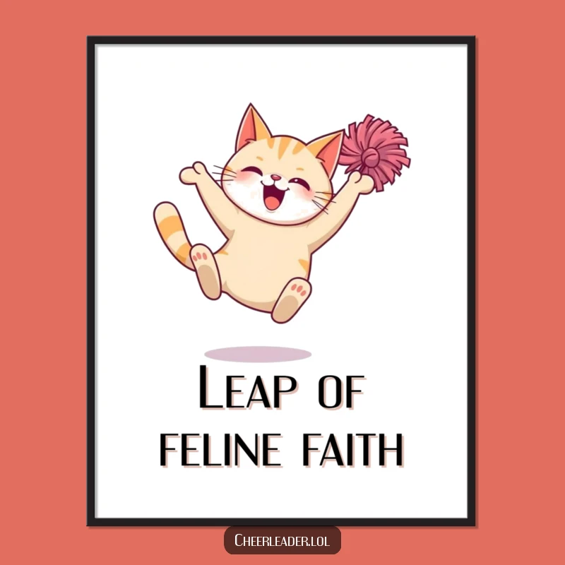 Funny Giggling Cat Pom-Pom Poster: Framed Feline Frolics for Your Walls!