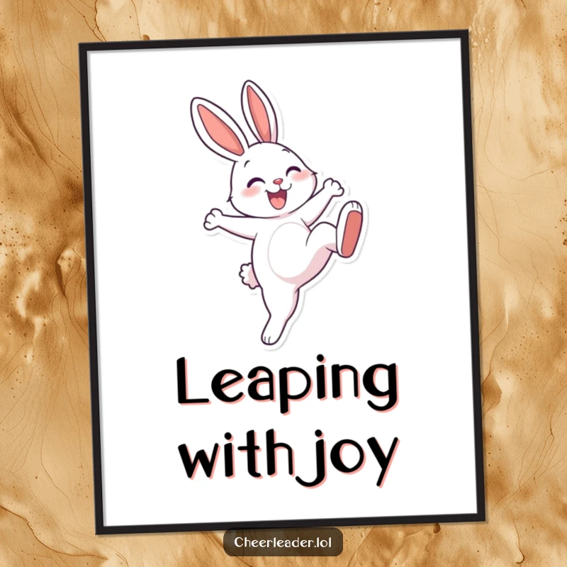 Funny, cheerful rabbit with a wide smile performing a high kick. Dynamic and energetic wall art.