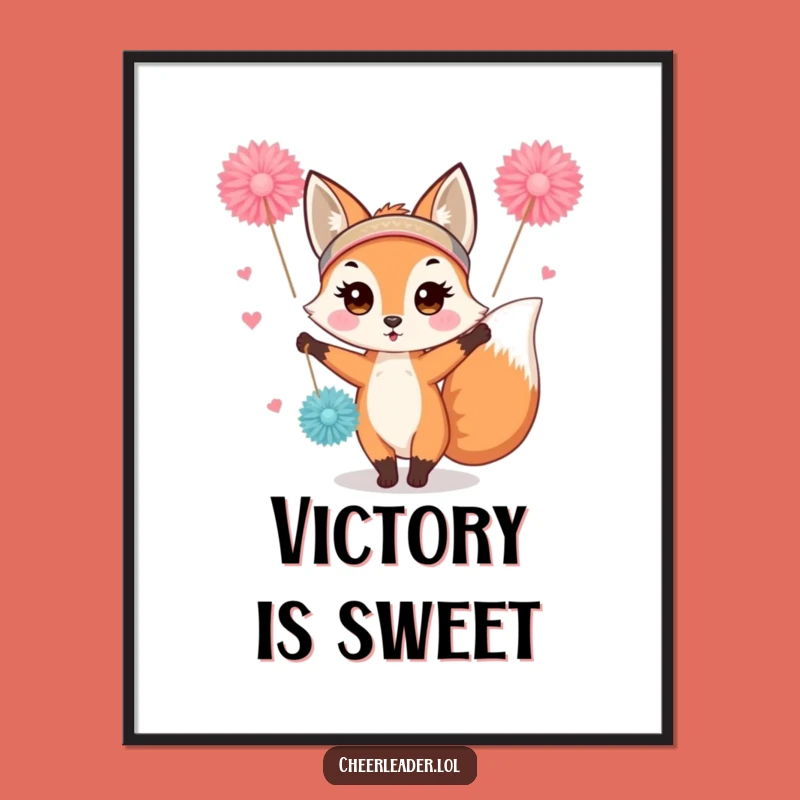 Funny Fox Pom-Pom Poster: Cute Enthusiastic Animal Wall Art Gift