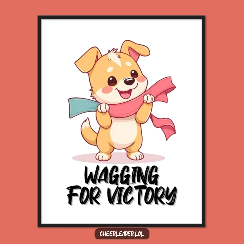 Funny Dog Ribbon Glee Poster - Joyful Pup Art, Cheerful Wall Decor Gift
