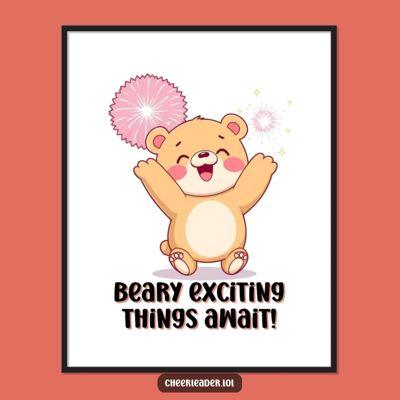 Free Printable Wall Art: Bear Cub Sparkly Pom-Pom Funny Downloadable Art