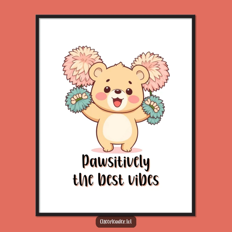 Funny Free Printable Wall Art Happy Bear Cub Pom Poms Home Decor