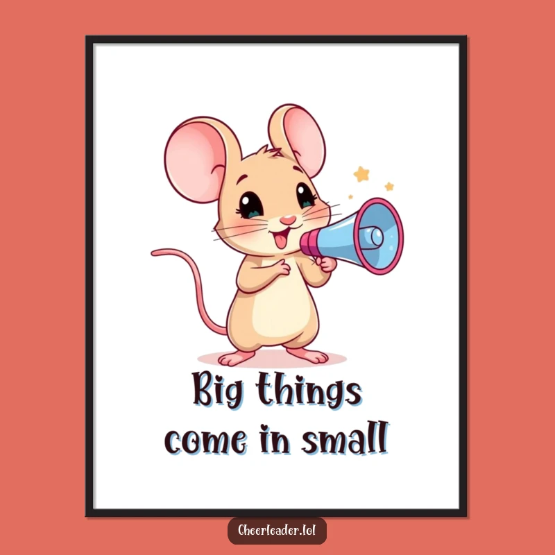 Funny Free Printable Wall Art: Mouse Cheerleader, Megaphone, Downloadable Motivational Decor