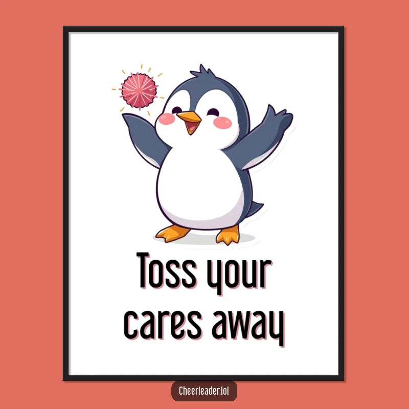 Funny Free Printable Wall Art: Penguin Pom-Pom Toss - Whimsical Downloadable Decor