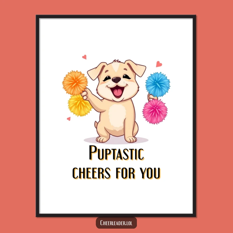 Free Printable Puppy Wall Art: Whimsical Dog Shaking Pom-Poms Downloadable Art