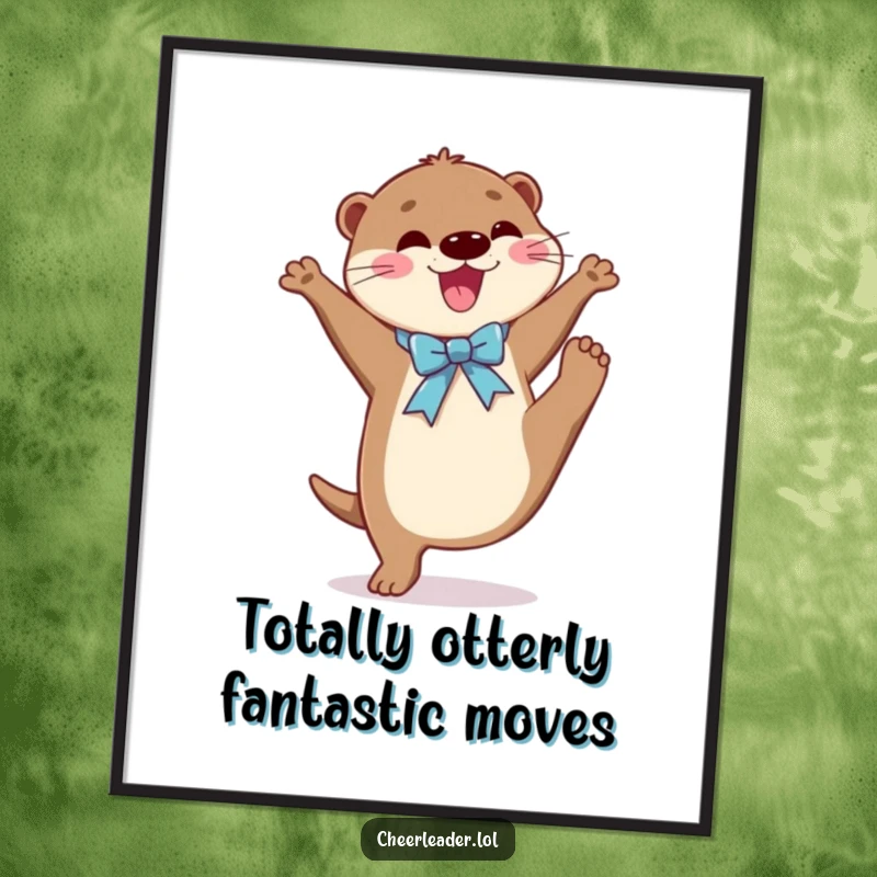 Funny free printable wall art of a joyful otter wearing a shiny ribbon, executing a powerful and precise high kick.