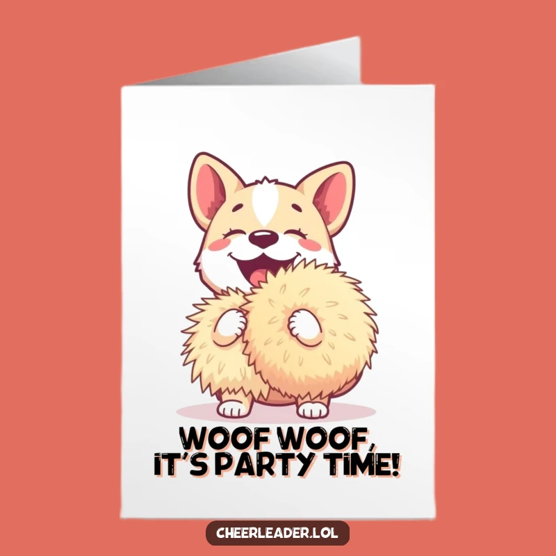 Free Printable Birthday Card: Funny Dog with Giant Pom-Pom Funny Downloadable Gift