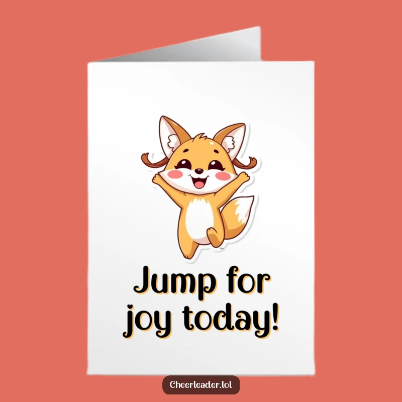 Free Printable Birthday Card: Jumping Fox Pigtails, Enthusiastic Funny Gift!