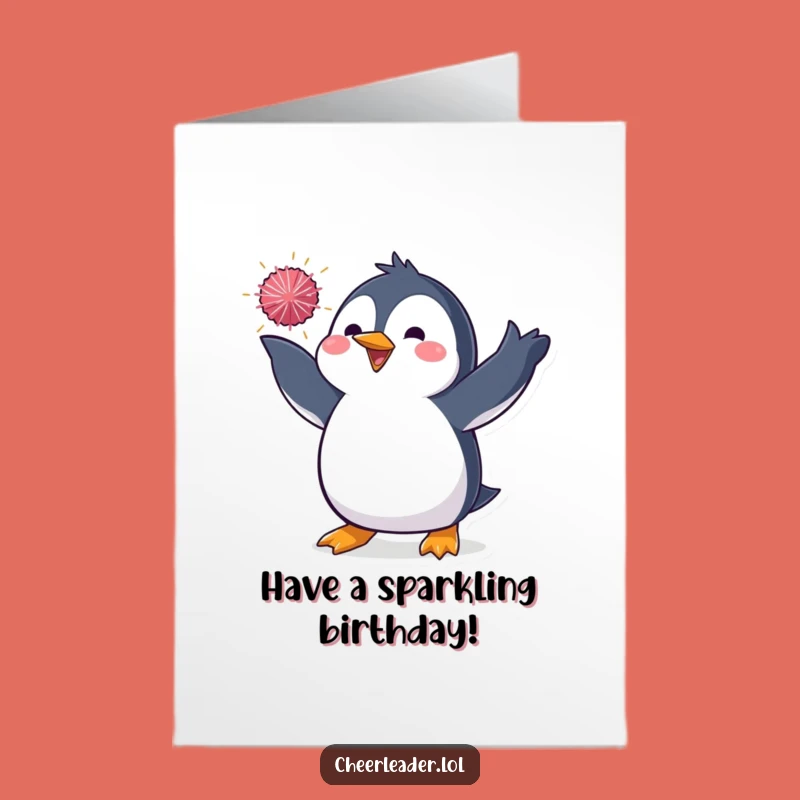 Free Printable Funny Birthday Card: Penguin Pom-Pom Toss - Joyful Downloadable Gift