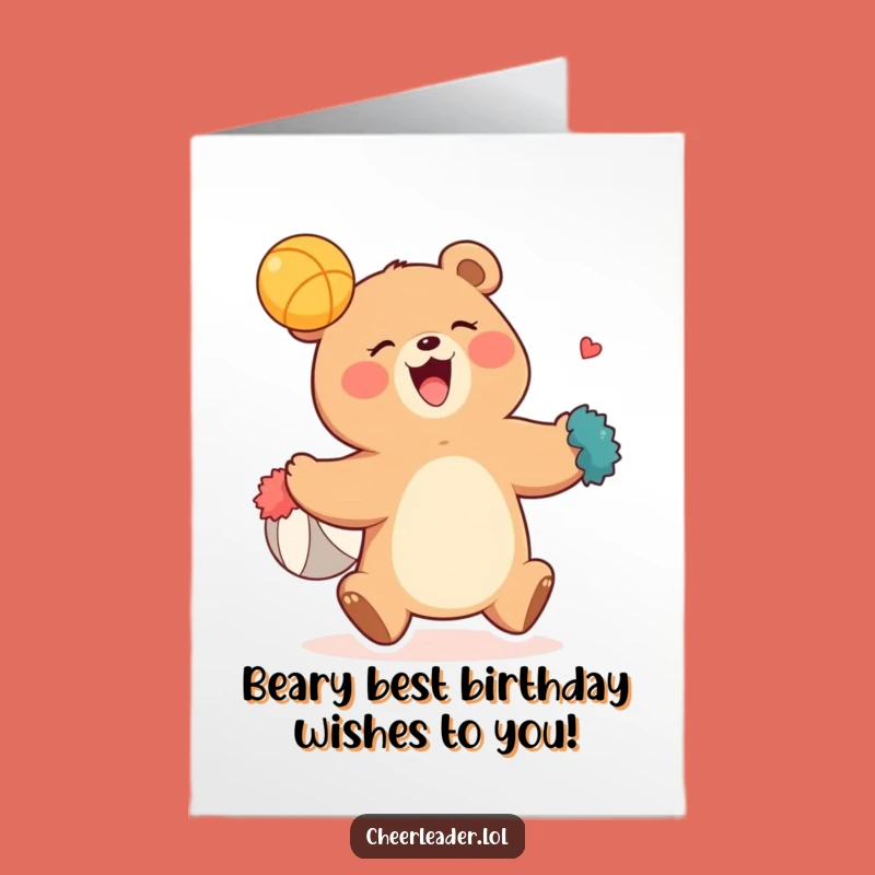 Free Printable Giggling Bear Pom-Pom Birthday Card - Hilarious Downloadable Gift